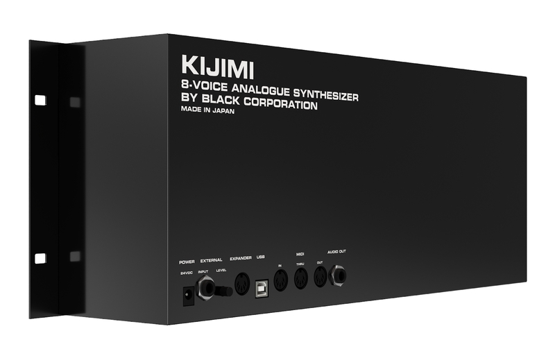 Panneau arrière du synthétiseur Black Corporation Kijimi Connectique du synthétiseur Black Corporation Kijimi