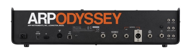Panneau arrière du synthétiseur Korg ARP Odyssey Rev 3 Connectique du synthétiseur Korg ARP Odyssey Rev 3